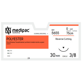 Polyester suture 0 30mm 3/8 75cm