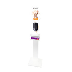 SoftCare B-Safe metal floor stand with manual sanitizer dispenser